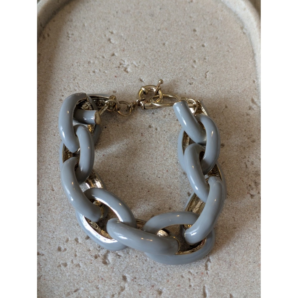J. Crew Chunky Curb Link Bracelet In Smoky Gray & Gold Tone Statement Piece